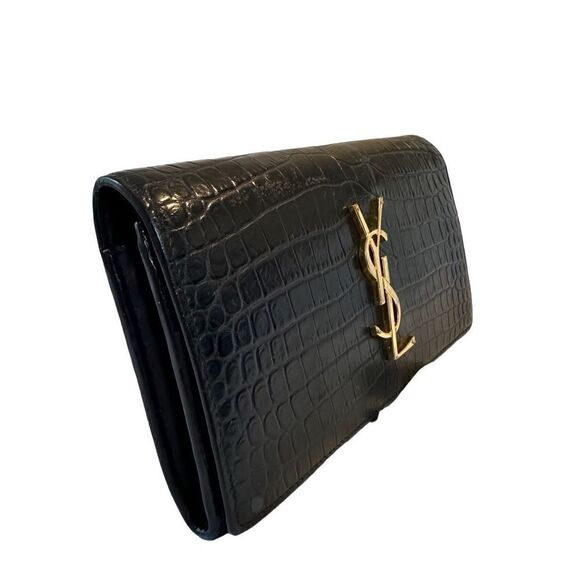 YSL dark navy crocodile embroidered leather long wallet - Picture 9 of 16